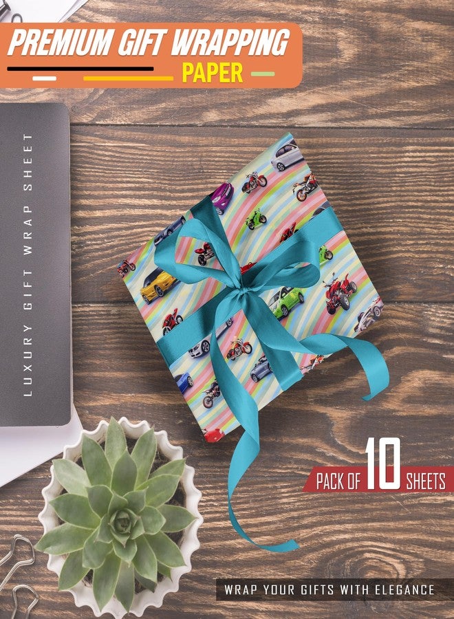 KOSY ورق تغليف هدايا KOSY، 75×50 سم، ورق كرافت صديق للبيئة، بتصميم سيارات فاخر، سهل الطي والقص، مثالي لأعياد الميلاد وحفلات الزفاف والذكرى السنوية والمناسبات الاحتفالية. عبوة من 10 أوراق. - Image 2